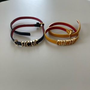 CAROLINA HERRERA DOUBLE LOOP BRACELETS WITH GOLD TONE CH INITIALS